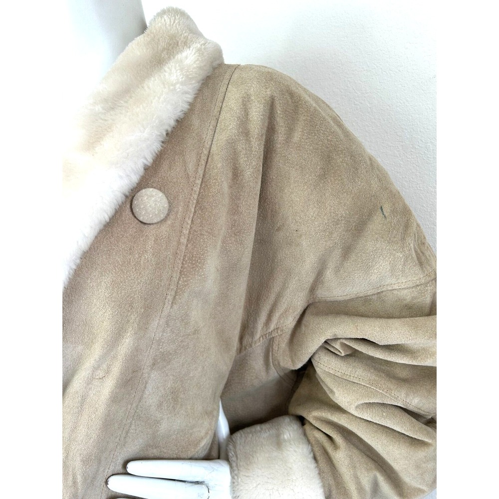 Vintage Fitz Wright Leather Suede Faux Shearling Coat Shawl Collar Size Large - Picture 9 of 16
